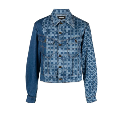 Shop Ahluwalia Priya Panelled Monogram Denim Jacket - Men's - Organic Cotton In Blue