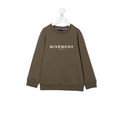 Shop Givenchy Kids Green Logo Print Cotton Sweatshirt