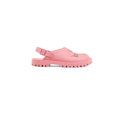 Shop Gucci Kids Pink Gg Perforated Rubber Sandals