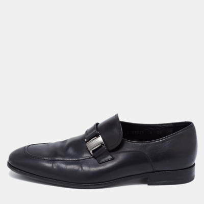 Pre-owned Ferragamo Black Leather Mattia Buckle Loafers Size 43