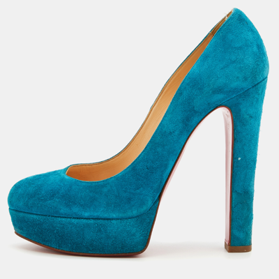 Pre-owned Christian Louboutin Blue Suede Bibi Platform Pumps Size 39