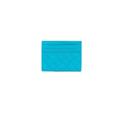 Shop Bottega Veneta Blue Intrecciato Leather Card Holder