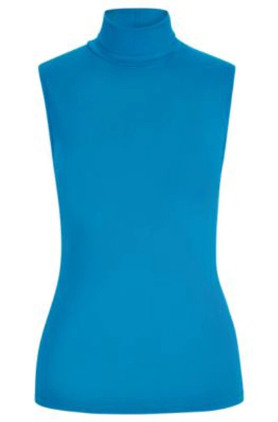 Shop Hugo Boss Extra-slim-fit Sleeveless Rollneck Top In Stretch Fabric In Light Blue