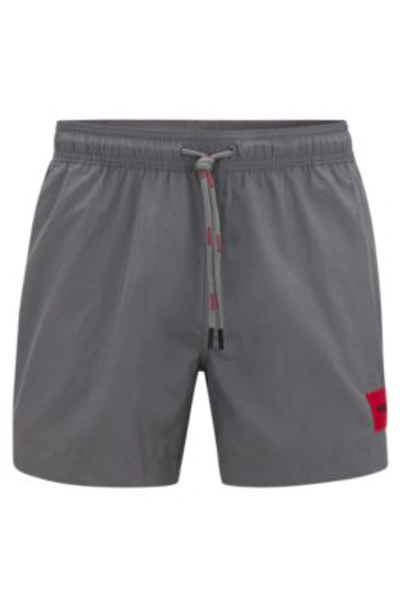 Shop Hugo Swim Shorts With Logo Label In Dark Grey