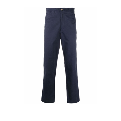 Shop Polo Ralph Lauren Navy Cotton Straight-leg Trousers In Blue