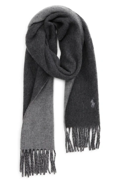 Shop Polo Classic Reversible Wool Blend Scarf In Dark Heather/ Gray Heather