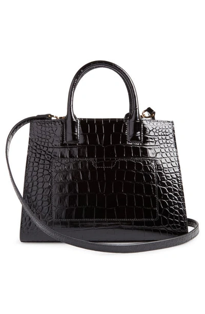 Shop Burberry Frances Croc Embossed Leather Top Handle Bag In Black