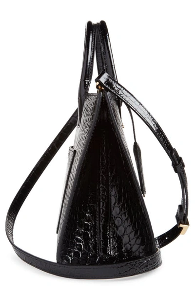 Shop Burberry Frances Croc Embossed Leather Top Handle Bag In Black