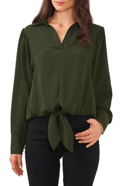 Vince Camuto Hammered Satin Tie Front Top In Pine Forest | ModeSens