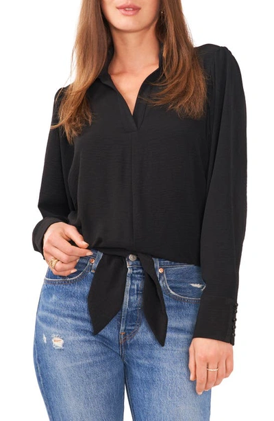 Shop Vince Camuto Hammered Satin Tie Front Top In Rich Black
