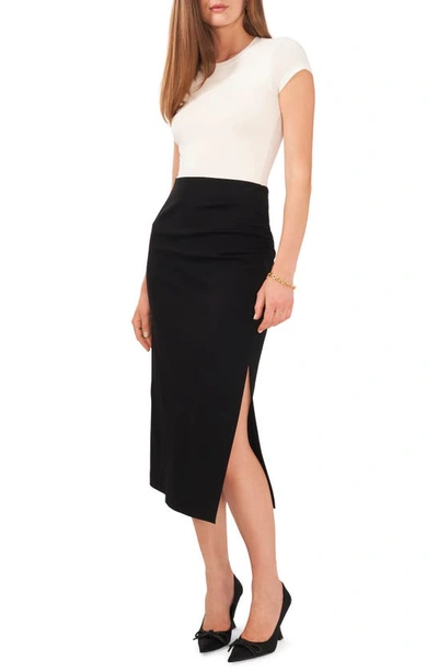 Shop Vince Camuto Side Ruched Midi Skirt In Rich Black