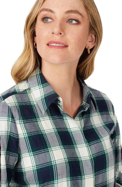 Shop Foxcroft Sophie Cotton Blend Button-up Plaid Shirt In Navy Multi