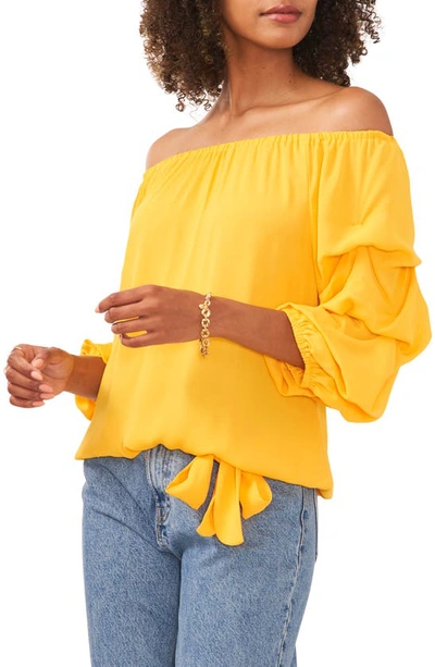 Shop Vince Camuto Tie Waist Off The Shoulder Blouse In Honey Pot