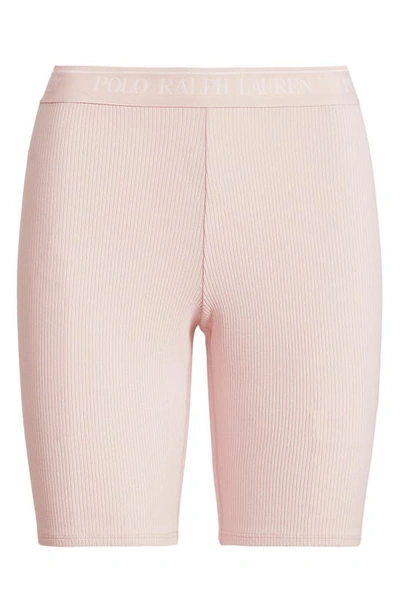 Shop Polo Ralph Lauren Ribbed Athletic Fit Biker Shorts In Alabaster Pink