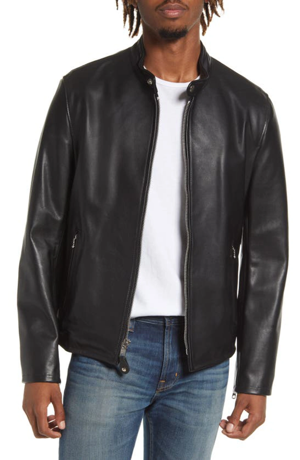 Schott Vegetable Tanned Lambskin Cafe Racer Jacket In Black | ModeSens