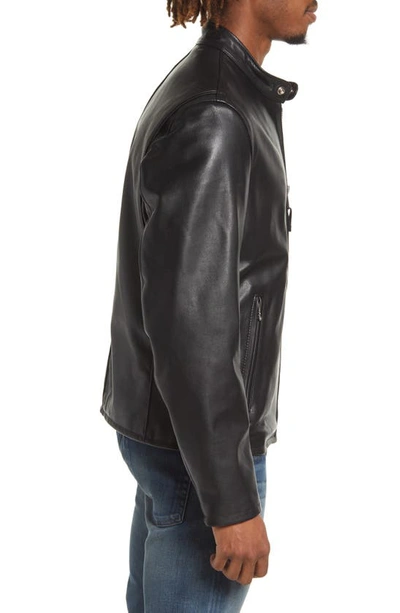 Shop Schott Café Racer Slim Fit Cowhide Leather Jacket In Black
