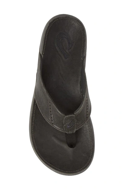 Shop Olukai 'nui' Leather Flip Flop In Lava Rock Leather