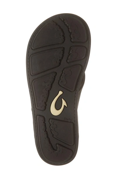 Shop Olukai 'nui' Leather Flip Flop In Lava Rock Leather