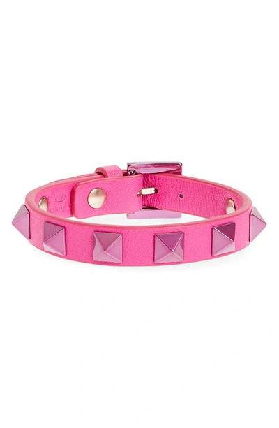 Shop Valentino Rockstud Leather Bracelet In Uwn Pink Pp/ Pink Pp