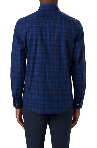 Shop Bugatchi Julian Shaped Fit Plaid Stretch Button-up Shirt In Night Blue