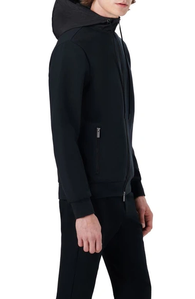Shop Bugatchi Stretch Cotton Zip-up Hooded Jacket In Caviar