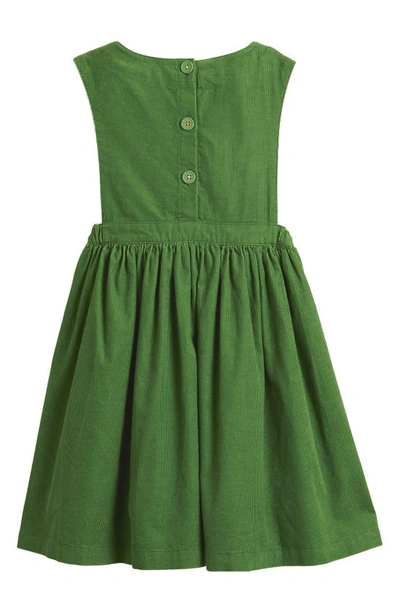 Shop Mini Boden Kids' Owl Appliqué Cotton Corduroy Pinafore Dress In Olive Green Owls