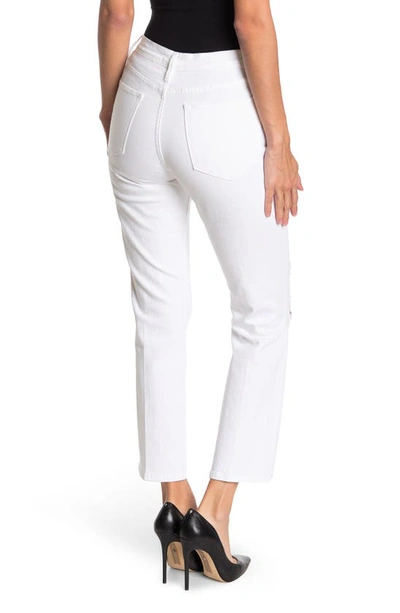 Shop Frame Le High Ankle Straight Leg Jeans In Blanc Destruct Chew