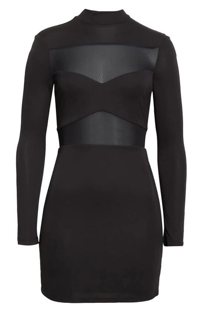 Shop Staud Falcon Illusion Inset Long Sleeve Minidress In Black