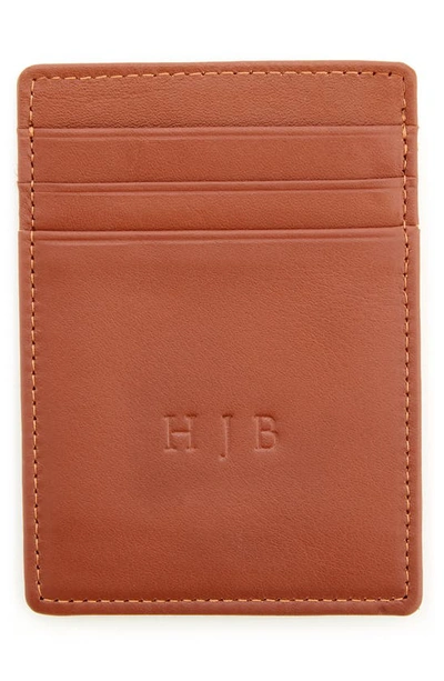 Royce New York Personalized Magnetic Money Clip Card Case In Tan- Gold Foil