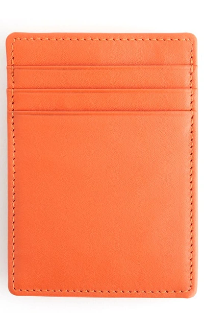 Royce New York Leather Magnetic Money Clip Wallet In Burnt Orange- Silver Foil