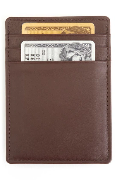 Royce New York Personalized Magnetic Money Clip Card Case In Brown- Silver Foil