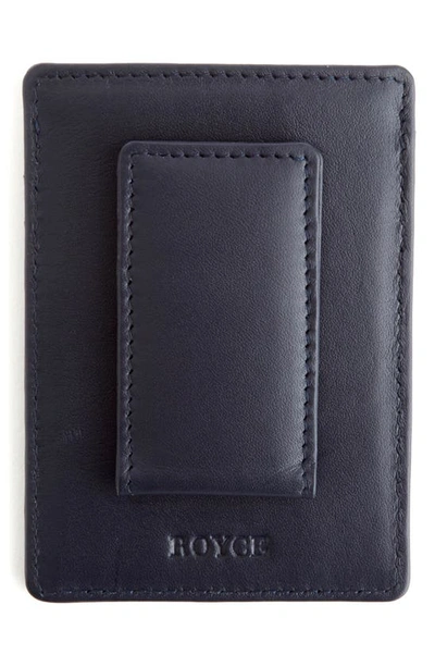 Shop Royce New York Personalized Magnetic Money Clip Card Case In Navy Blue- Gold Foil