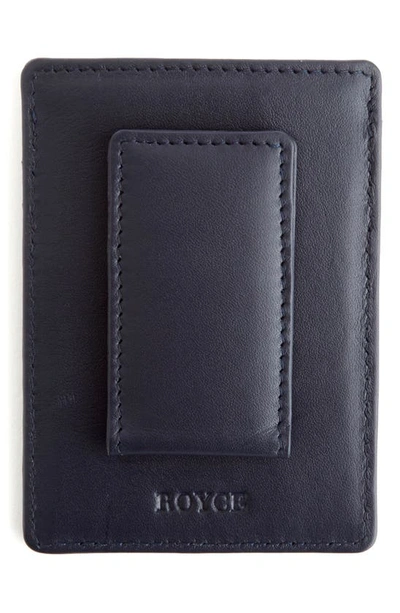 Royce New York Personalized Magnetic Money Clip Card Case In Navy Blue- Gold Foil