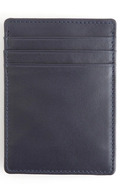 Royce New York Personalized Magnetic Money Clip Card Case In Navy Blue- Deboss
