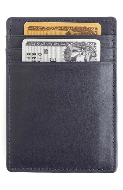 Royce New York Personalized Magnetic Money Clip Card Case In Navy Blue- Deboss