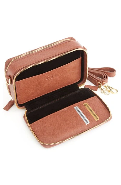 Shop Royce New York Personalized Leather Crossbody Camera Bag In Tan- Gold Foil