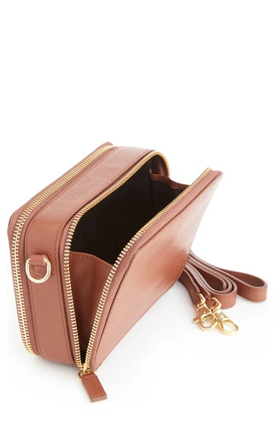 Royce New York Personalized Leather Crossbody Camera Bag In Tan- Gold Foil