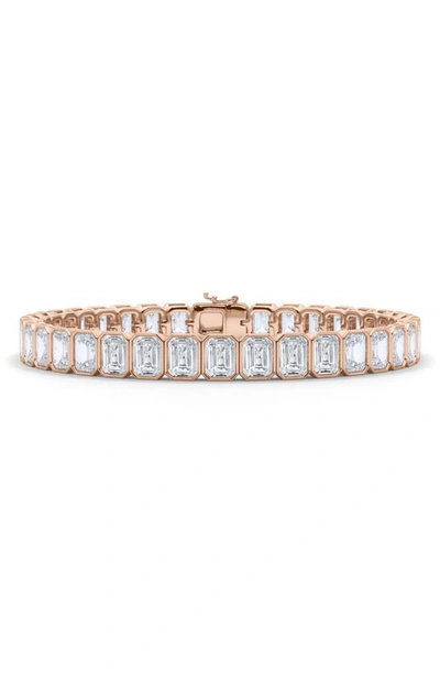 Shop Hautecarat Emerald Cut Lab Created Diamond Tennis Bracelet In 18k Rose Gold