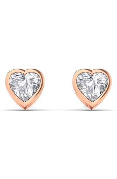 Shop Hautecarat Lab Created Diamond Heart Stud Earrings In 18k Rose Gold