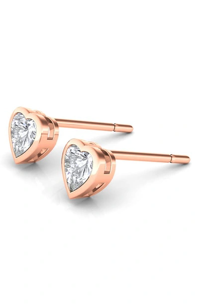 Shop Hautecarat Lab Created Diamond Heart Stud Earrings In 18k Rose Gold