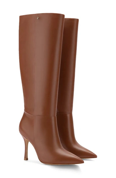 Shop Larroude Kate Pointed Toe Knee High Boot In Caramel