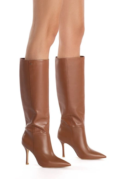 Shop Larroude Kate Pointed Toe Knee High Boot In Caramel