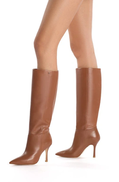 Shop Larroude Kate Pointed Toe Knee High Boot In Caramel