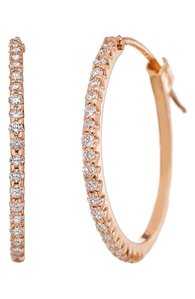 Shop Sethi Couture Micro Prong Diamond Hoop Earrings In Rose Gold/ Diamond