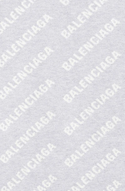 Shop Balenciaga Logo Jacquard Crop Crewneck Cotton & Wool Blend Sweater In Grey/ Black