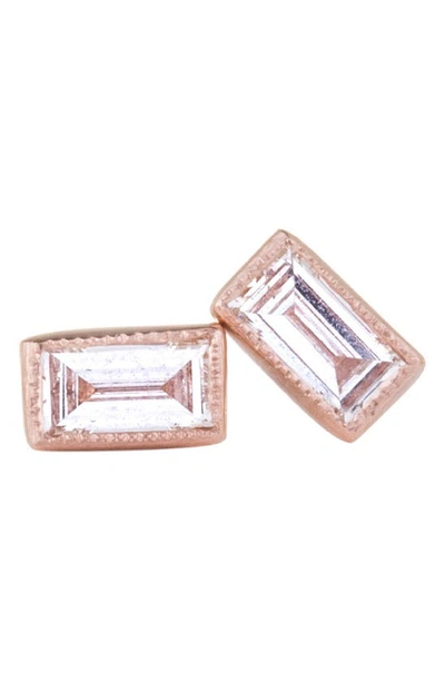 Shop Sethi Couture Baguette Diamond Stud Earrings In Rose Gold