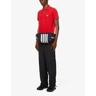 Shop Moncler Mens Red Logo-embroidered Ribbed Cotton-piqué Polo Shirt