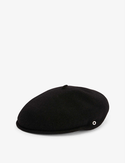 Shop Marine Serre Moon-embroidered Wool Beret In Black