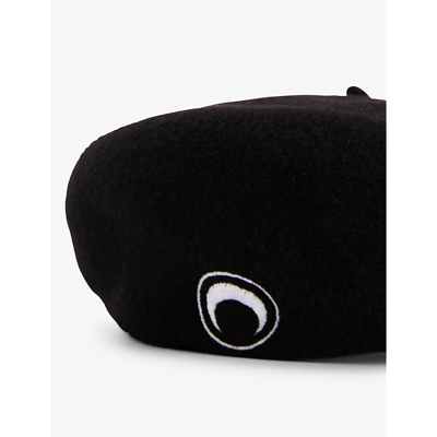 Shop Marine Serre Moon-embroidered Wool Beret In Black