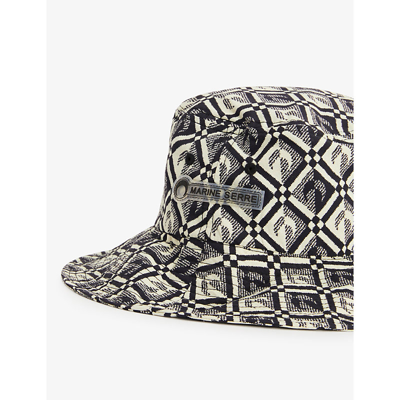 Shop Marine Serre Moon-print Upcycled Wool And Recycled-polyester Blend Bucket Hat In Black